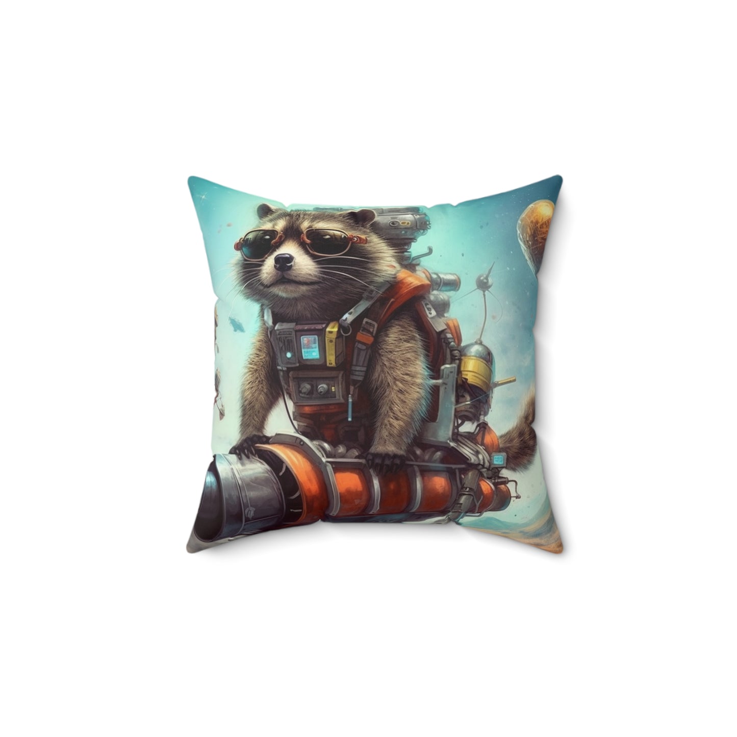 Raccoon Space Traveler Galactic Rocket Animal Spun Polyester Square Pillow