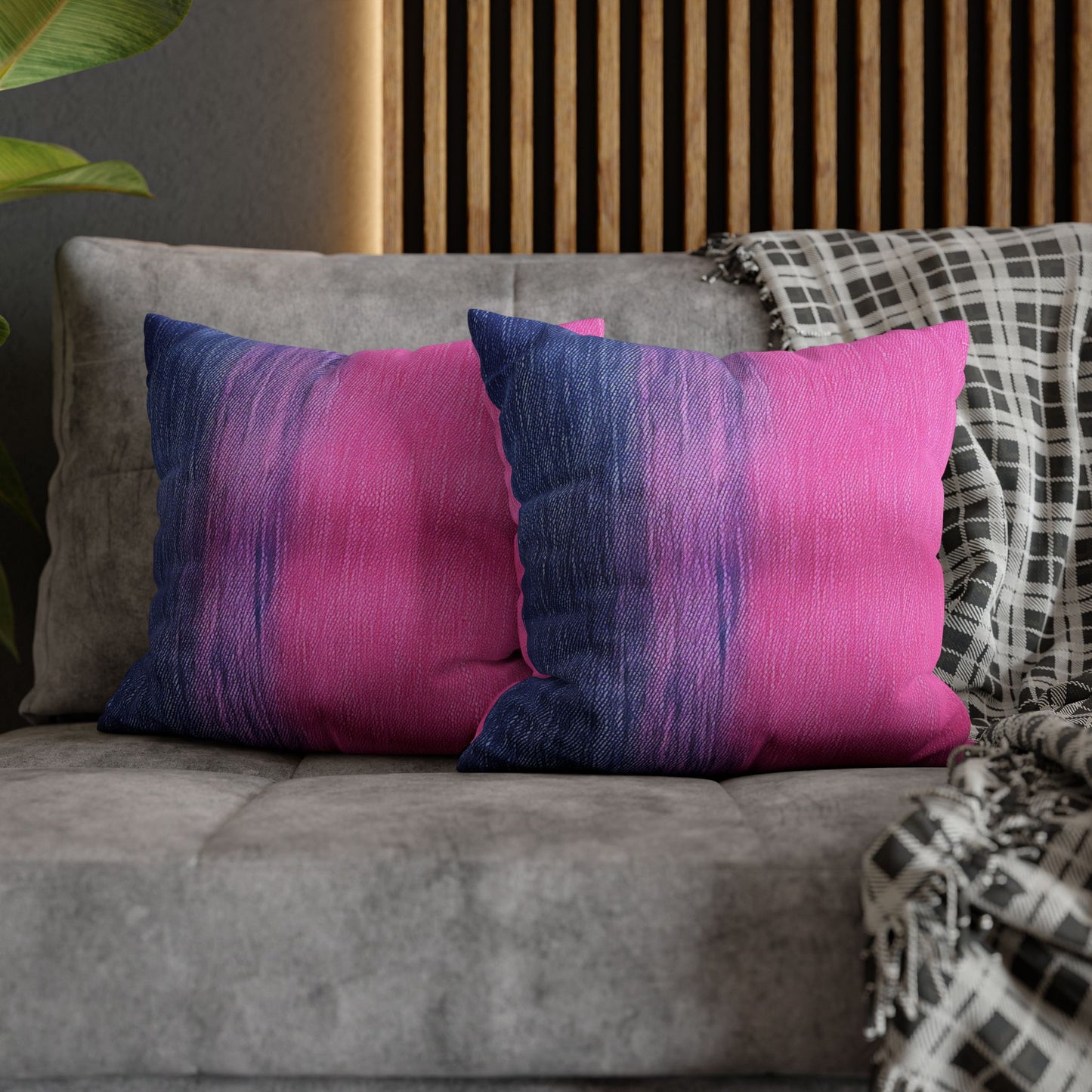 Dual Delight: Half-and-Half Pink & Blue Denim Daydream - Spun Polyester Square Pillow Case