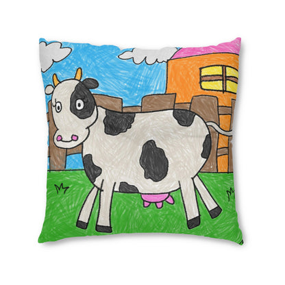 Cow Moo Farm Barn Animal Character Tufted Floor Pillow, Square