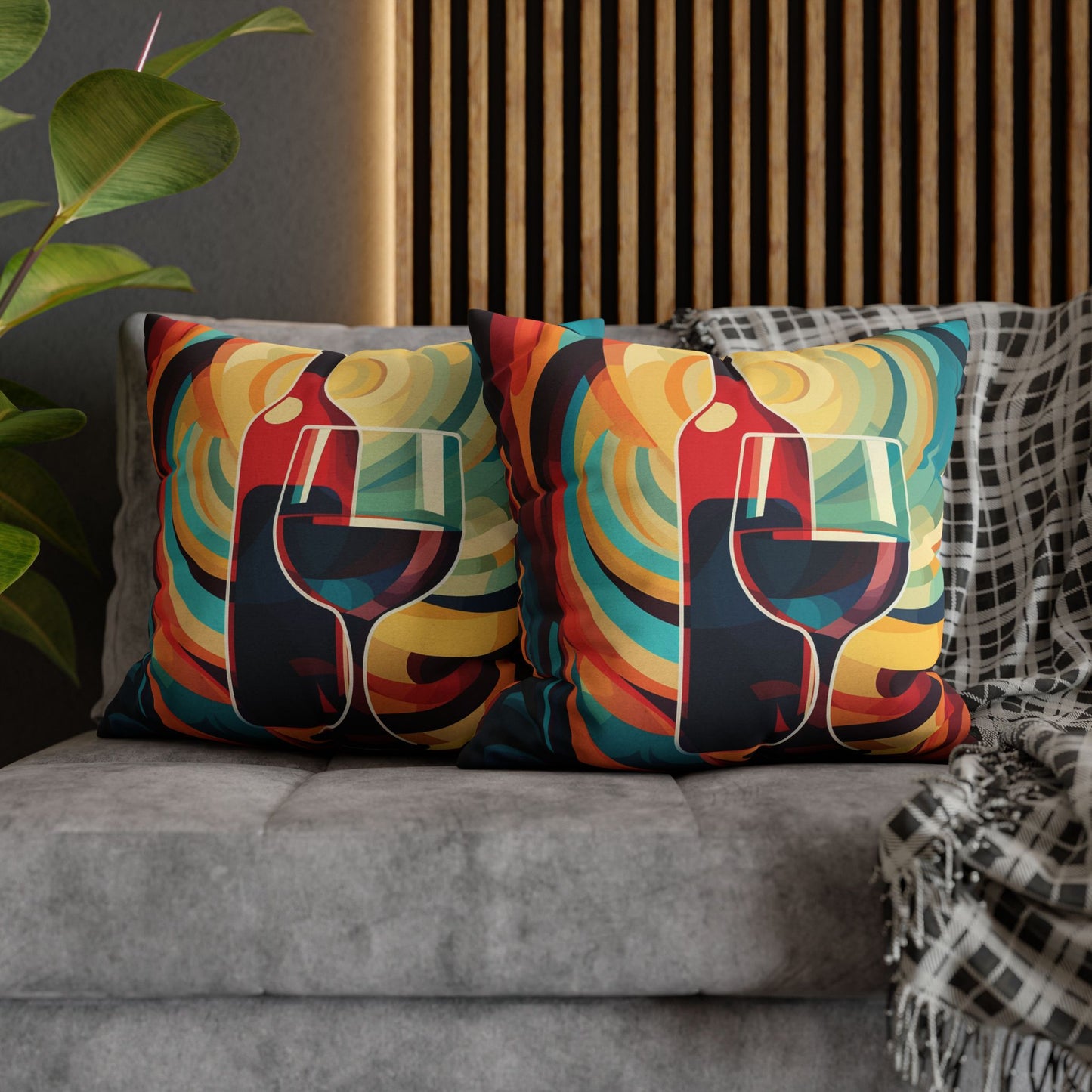 Wine Lover Abstract - Bottle & Glass Design Spun Polyester Square Pillow Case