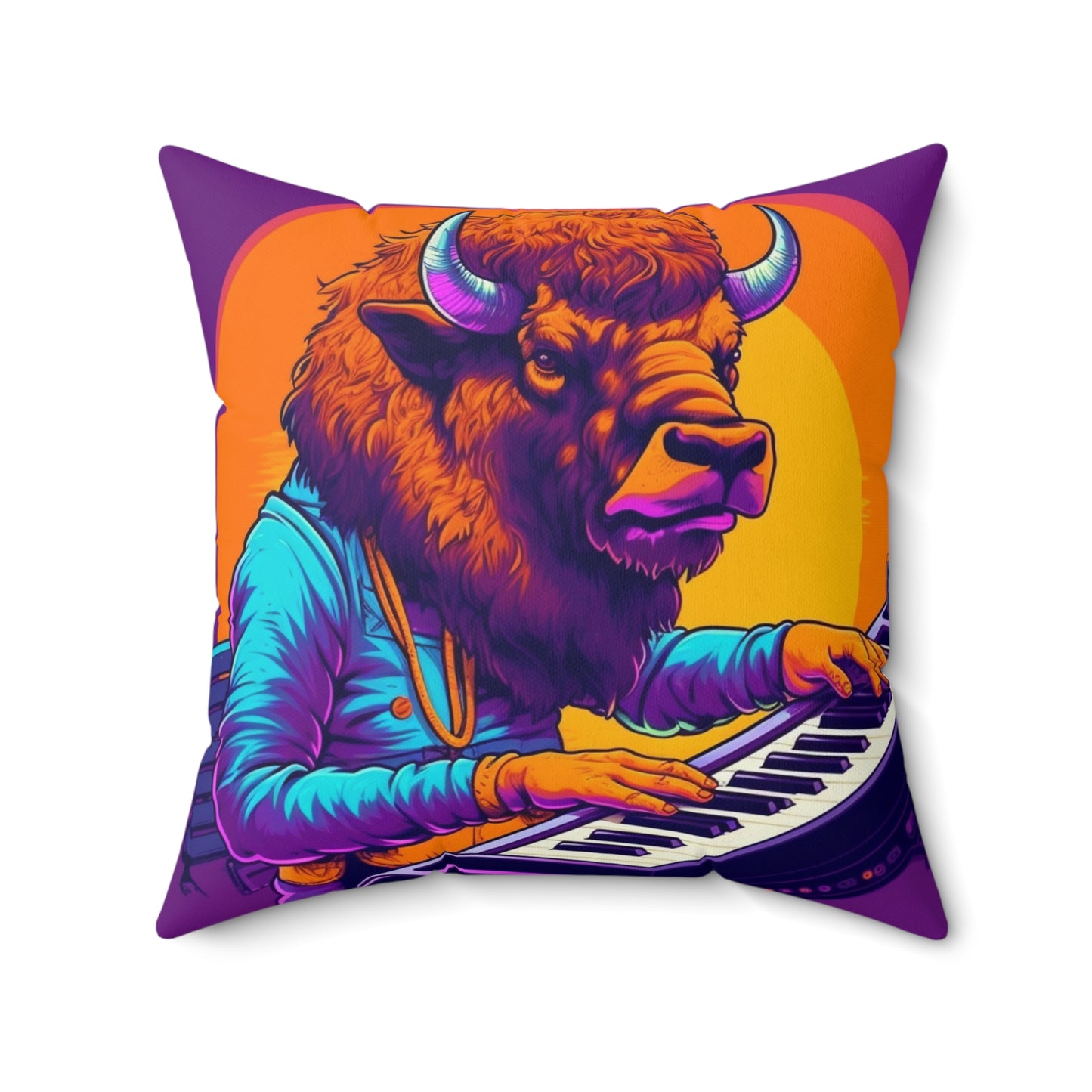 American Bison Buffalo PianoKeyboard Music Player Spun Polyester Square Pillow