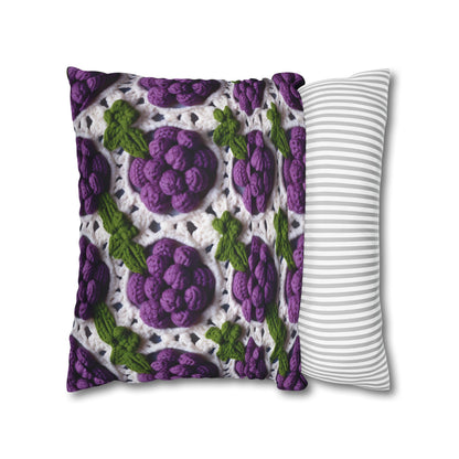 Crochet Grapes Pattern - Granny Square Design - Fresh Fruit Pick - Orchard Purple Snack Food - Spun Polyester Square Pillow Case