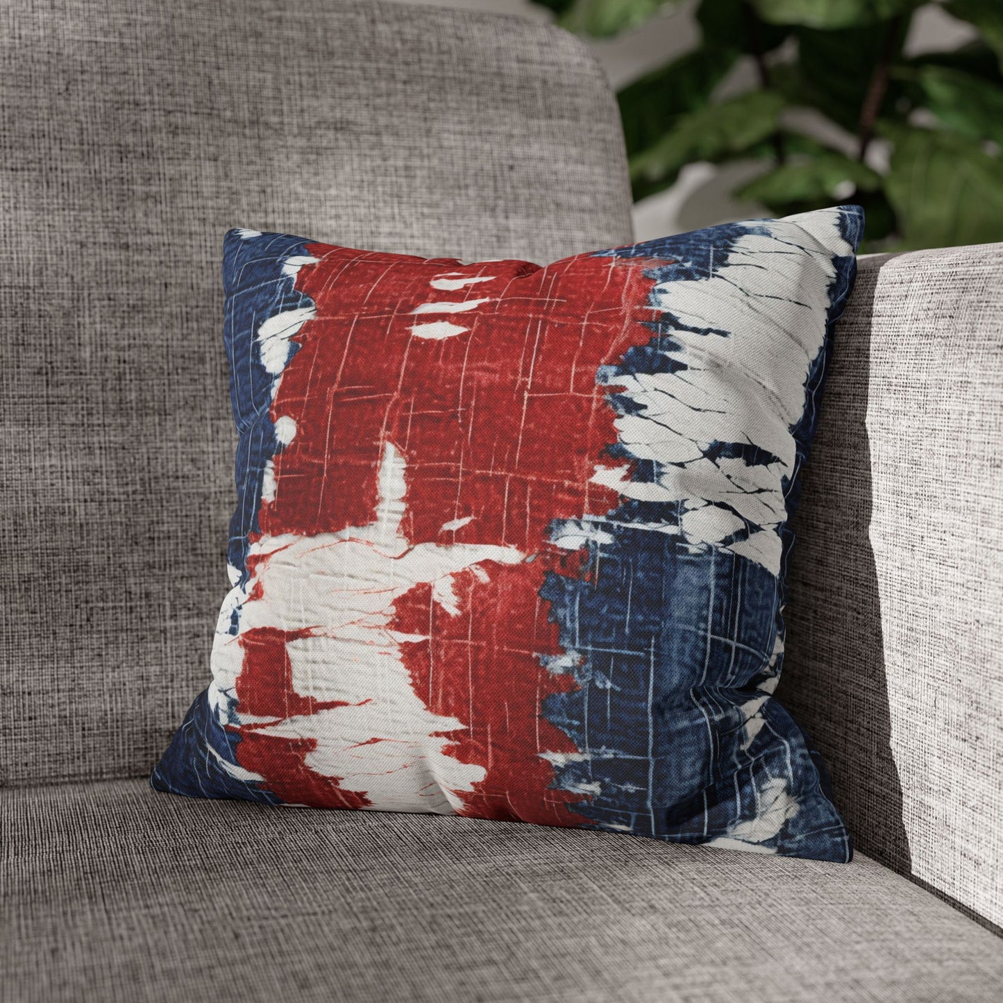 Patriotic Red, White & Blue: Distressed Denim-Style, Torn Fabric - Spun Polyester Square Pillow Case