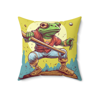 Baseball Frog Athlete Sports Amphibian Spun Polyester Square Pillow