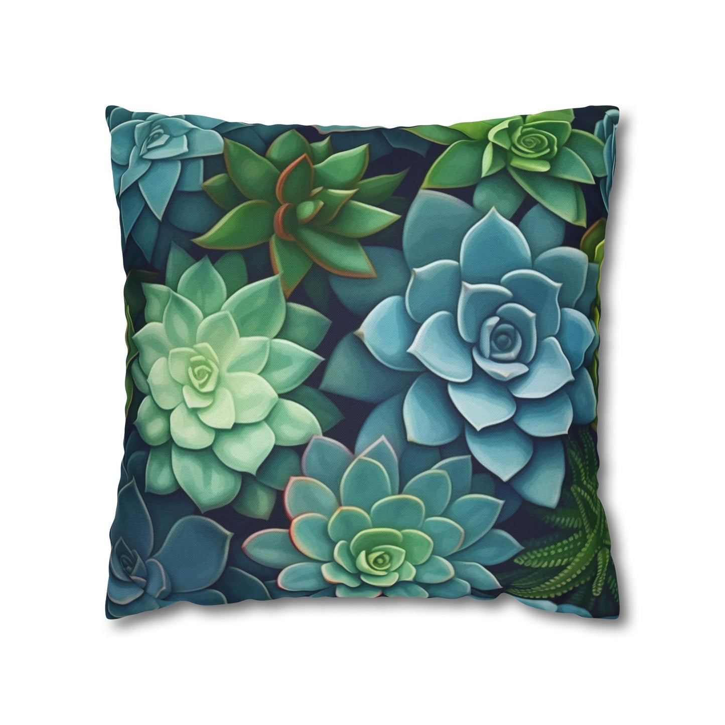 Minimalist Succulent Array - Vibrant Botanical Pattern Spun Polyester Square Pillow Case