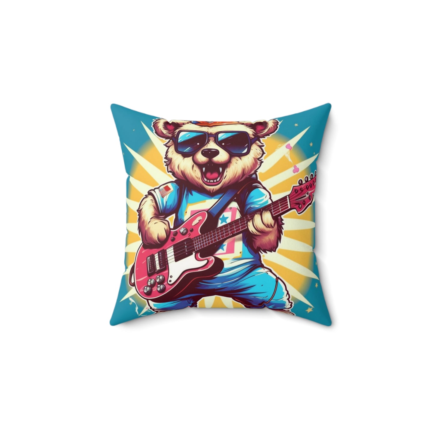 Bear Guitarist Music Guitar Player Animal Graphic Spun Polyester Square Pillow