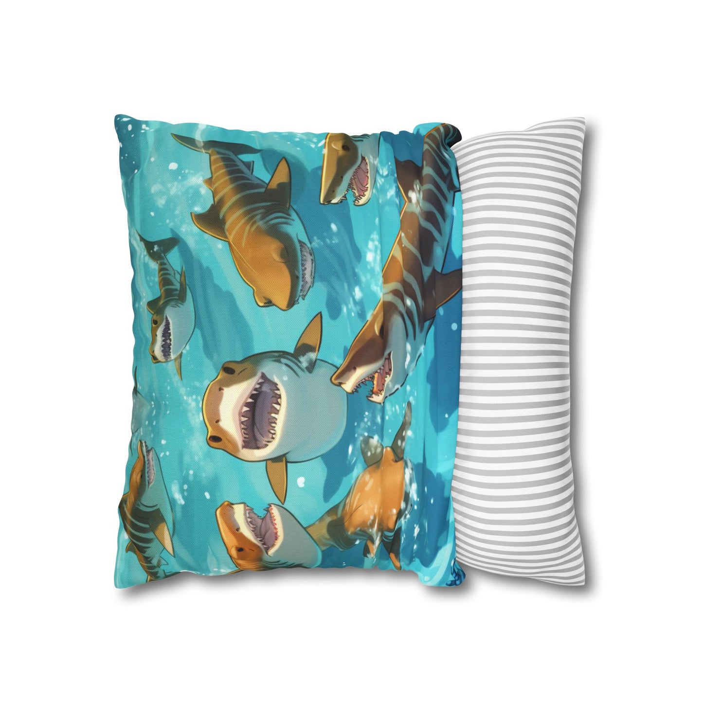 Tiger Shark: Ocean Marine Wildlife - Underwater - Spun Polyester Square Pillow Case