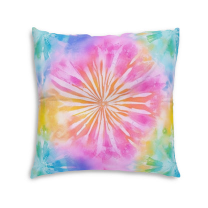 Boho Beach Vibe Pastel Hues Tie-Dye Pattern Design Tufted Floor Pillow, Square