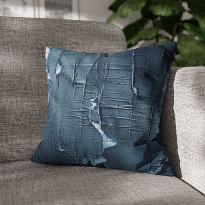 Distressed Blue Denim-Look: Edgy, Torn Fabric Design - Spun Polyester Square Pillow Case