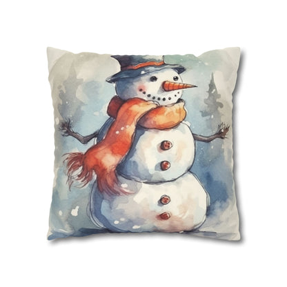 Frosty Winter Snowman - Spun Polyester Square Pillow Case