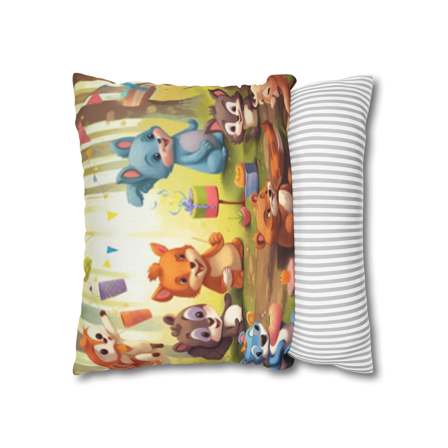 Nursery Art - Cartoon Forest Animals Party Design Spun Polyester Square Pillow Case