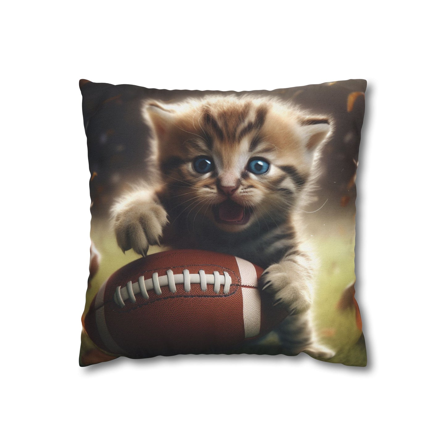 Football Kitten Touchdown: Tabby's Winning Play Sport Game - Spun Polyester Square Pillow Case