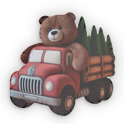 Bear Log Truck. Plush Animal, Funny Gift, Shaped Pillow