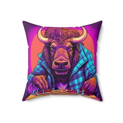 American Bison Buffalo Chess Game Grand Master Spun Polyester Square Pillow