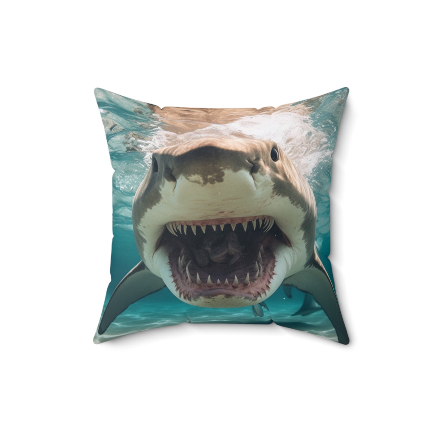 Bull Shark: River Monster Menace - Realistic Dark Water Predator - Spun Polyester Square Pillow