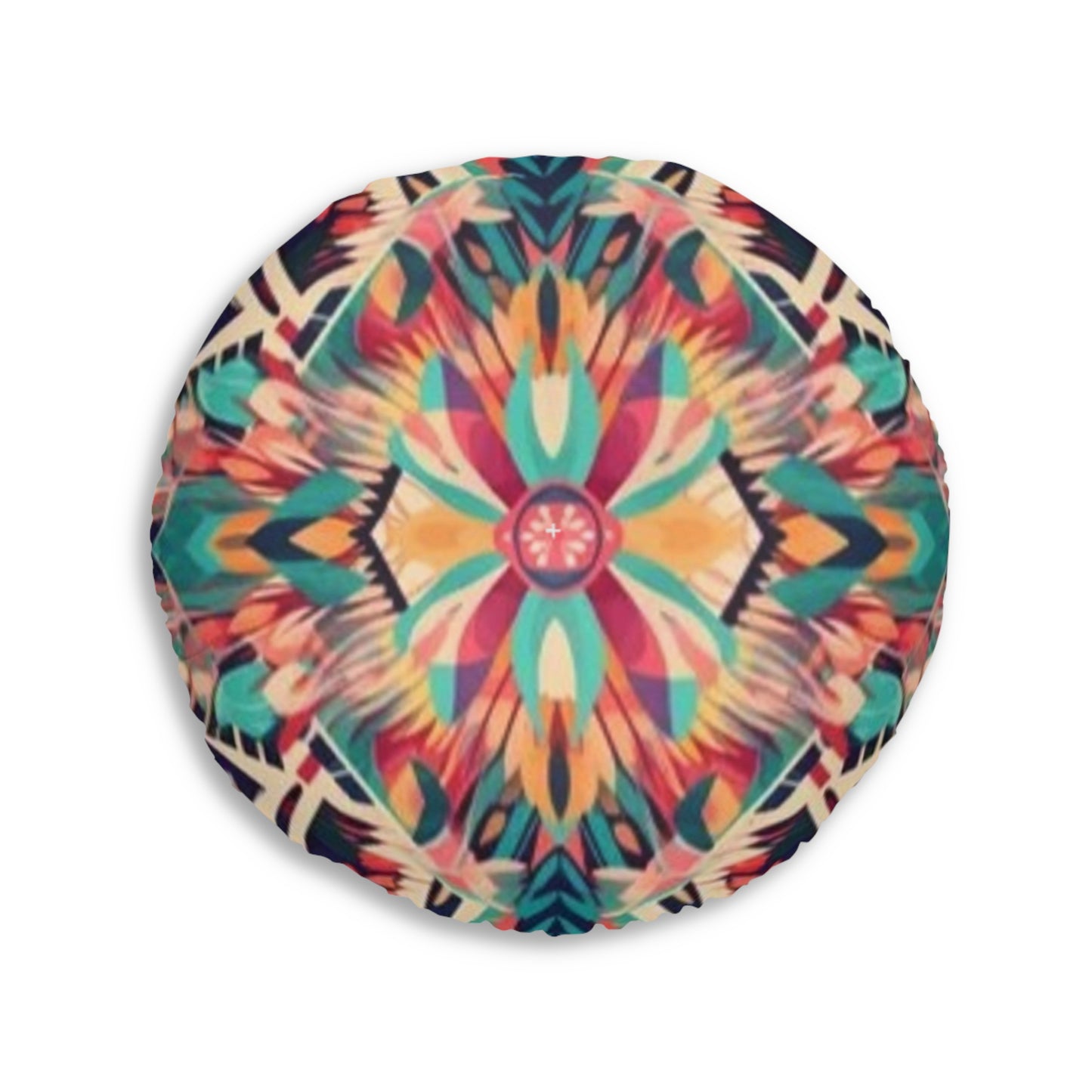 Boho Vibes: Handmade Summer Bohemian Print Pattern Artwork Tufted Floor Pillow, Round