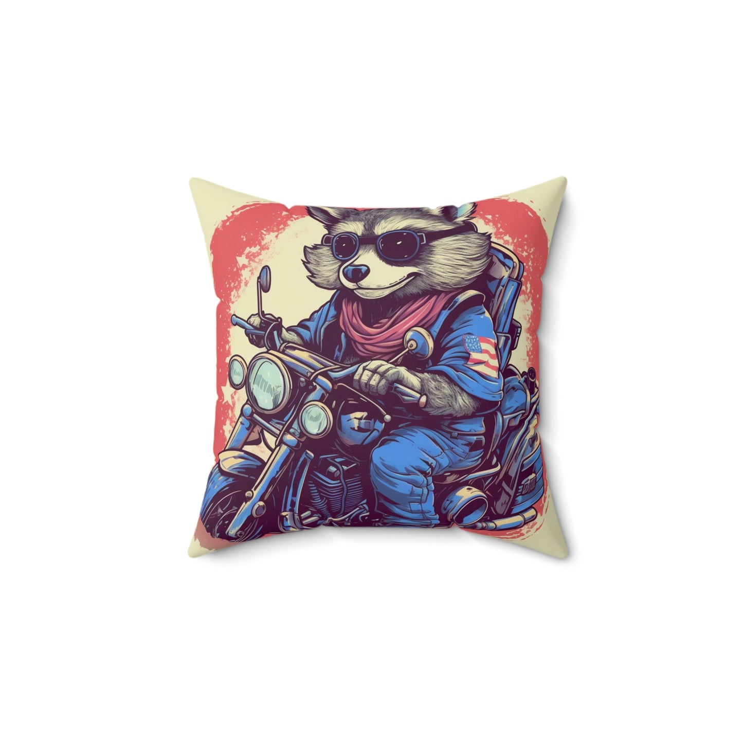 Patriotic Biker Raccoon Rider USA Style Animal Spun Polyester Square Pillow