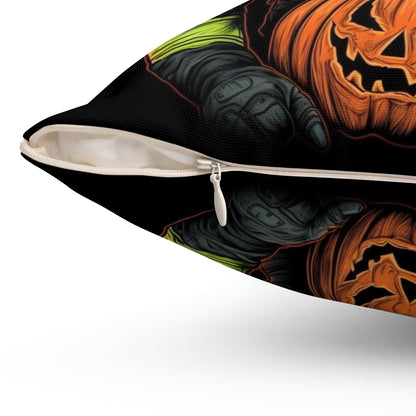 Firefighter Spooky Alert: Facing Haunted Halloween Spirits Scary Fire Pumpkin - Spun Polyester Square Pillow