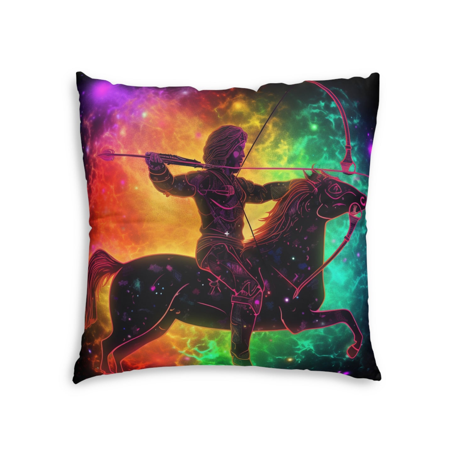 Colorful Sagittarius Zodiac Sign - Star Universe Theme - Floor Pillow, Square