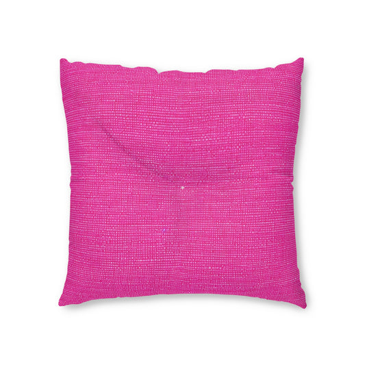 Hot Neon Pink Doll Like: Denim-Inspired, Bold & Bright Fabric - Tufted Floor Pillow, Square