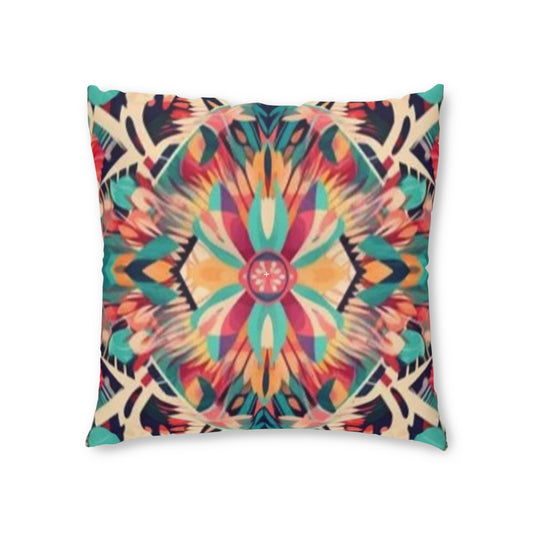 Boho Vibes: Handmade Summer Bohemian Print Pattern Artwork Tufted Floor Pillow, Square