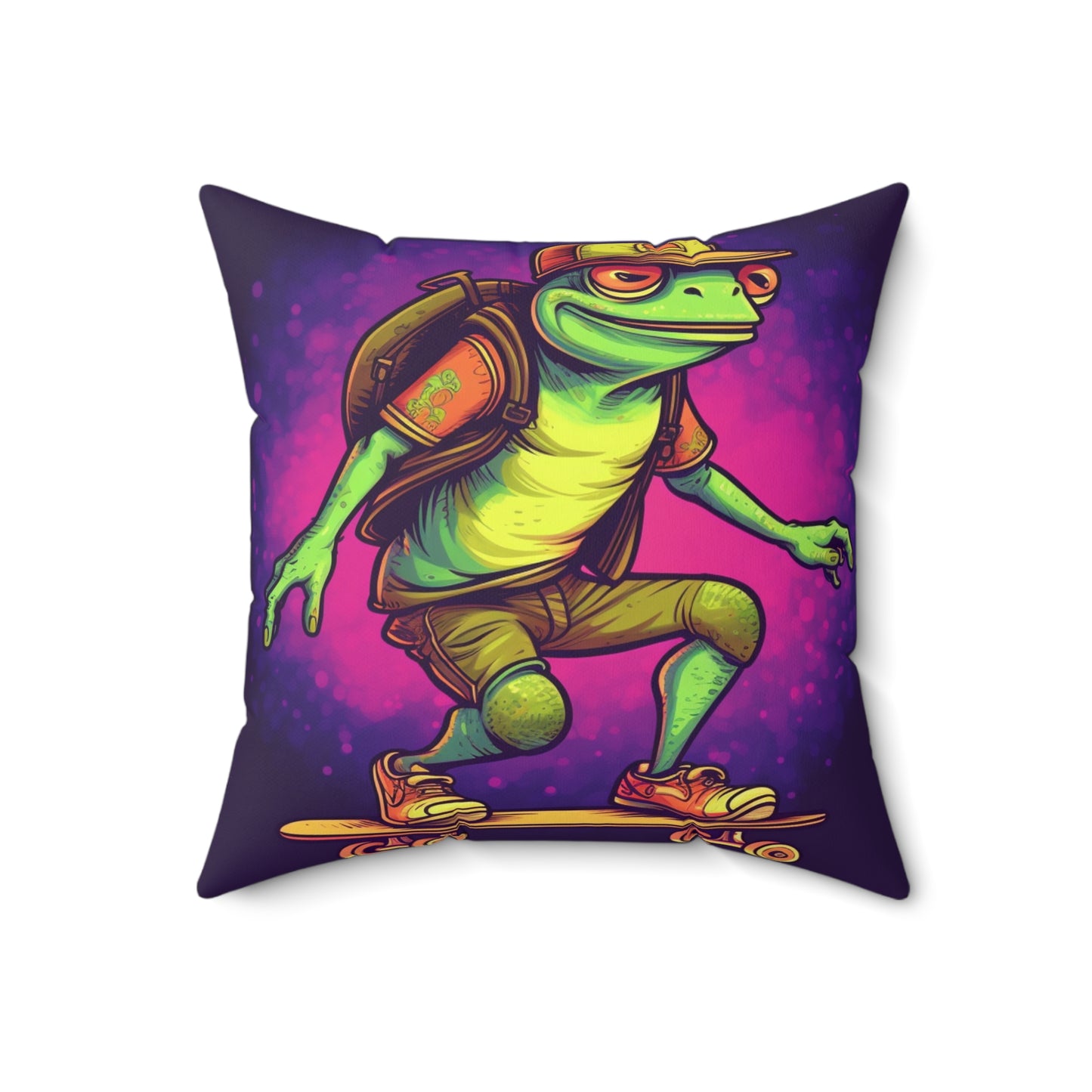 Frog Skateboarder Galactic Anime Hip Hop Spun Polyester Square Pillow