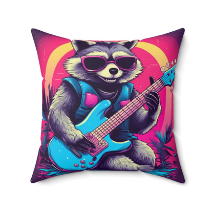 Guitar-Playing Raccoon: Furry Star of Rock Music Spun Polyester Square Pillow