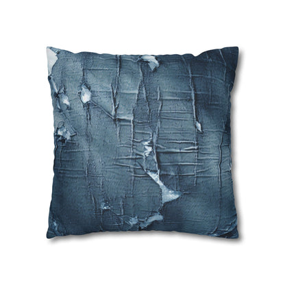 Distressed Blue Denim-Look: Edgy, Torn Fabric Design - Spun Polyester Square Pillow Case