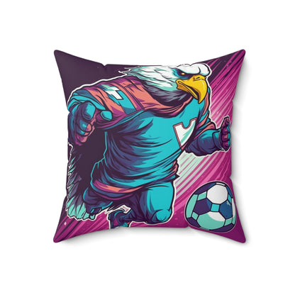 American Bald Eagle Soccer Sport Player Graphic Spun Polyester Square Pillow