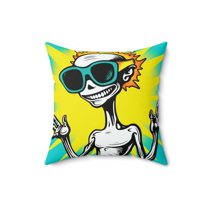 Designer Alien Summer Style Spun Polyester Square Pillow