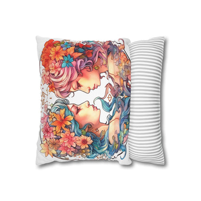 Zodiac Gemini Clipart - Twins Symbol, Whimsical Comic Style - Spun Polyester Square Pillow Case