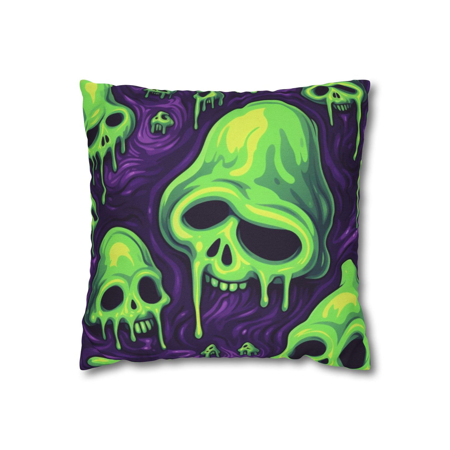 Halloween Slime Skull Green Skeletons Scary Horror Pattern - Spun Polyester Square Pillow Case