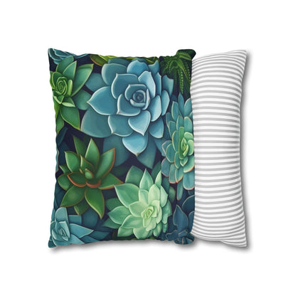 Minimalist Succulent Array - Vibrant Botanical Pattern Spun Polyester Square Pillow Case