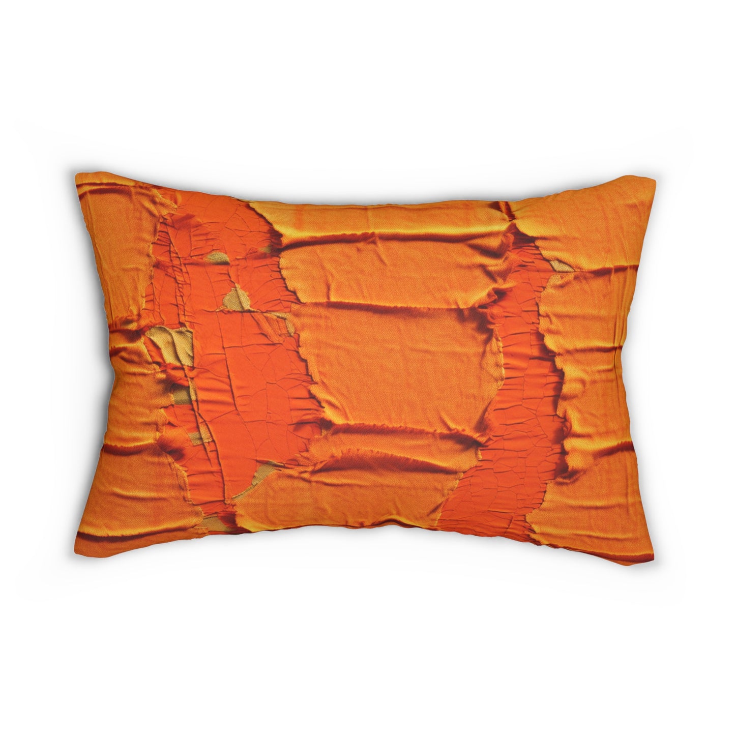 Fiery Citrus Orange: Edgy Distressed, Denim-Inspired Fabric - Spun Polyester Lumbar Pillow