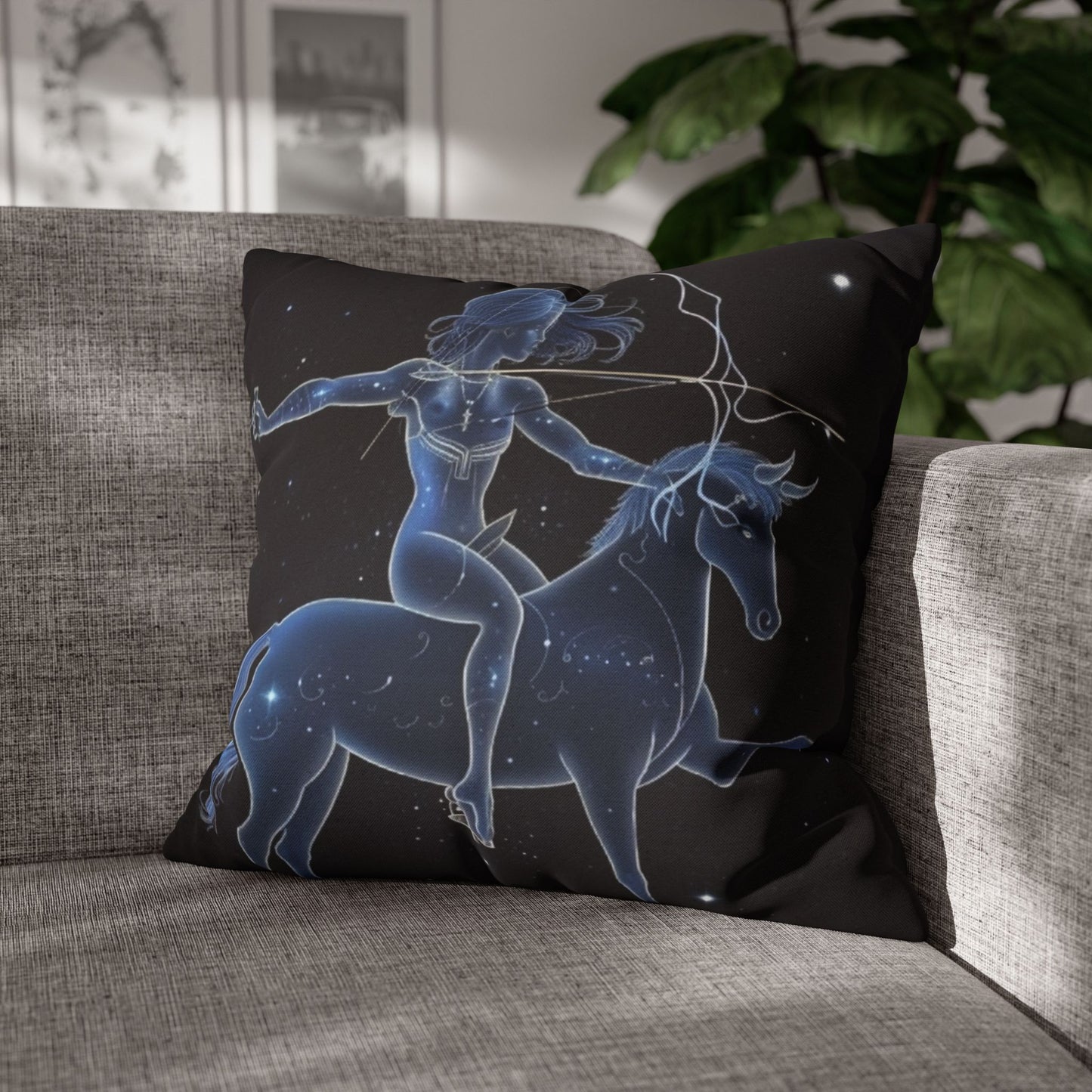 Sagittarius Zodiac in Starlit Universe - Fluorescent Colors - Spun Polyester Square Pillow Case