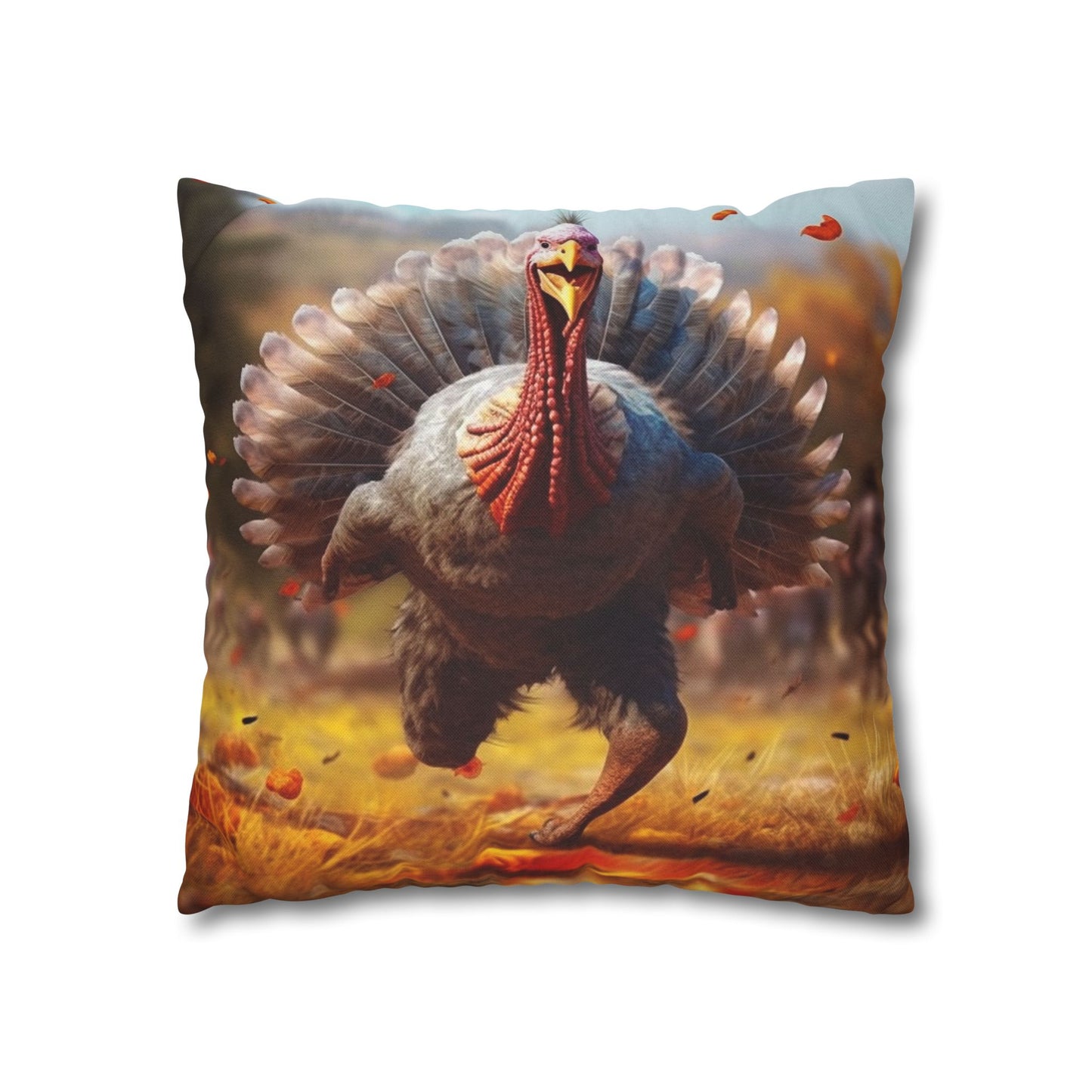 Thanksgiving Trot Turkey Run Athlete Sprint Racer Holiday Feast Dinner - Spun Polyester Square Pillow Case