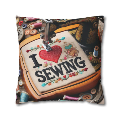 Sewing Machine, I Love Sewing Embroidery, Tailor Workshop - Spun Polyester Square Pillow Case