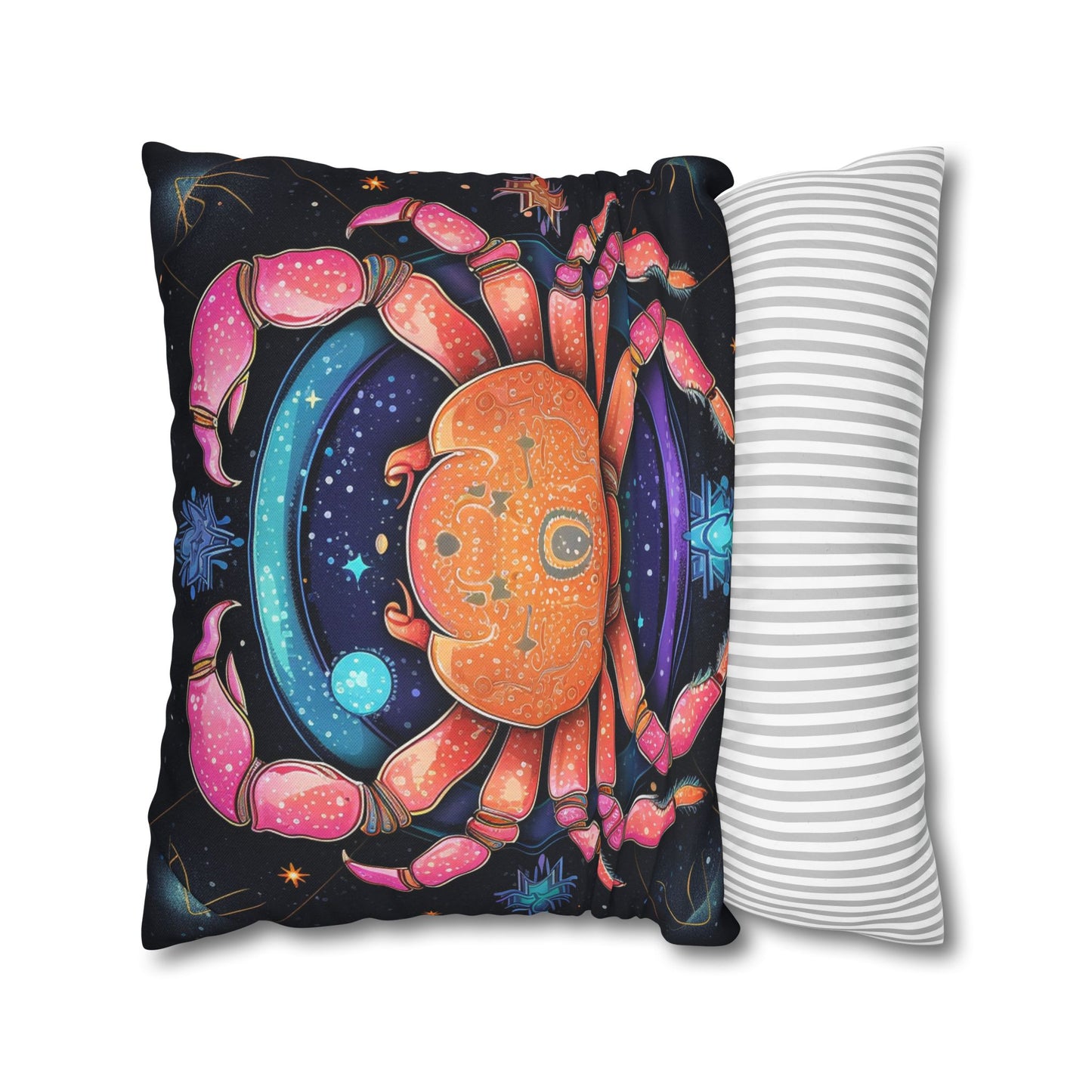 Rainbow Celestial Crab - Vibrant Cancer Zodiac Sign Art - Spun Polyester Square Pillow Case