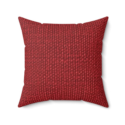 Bold Ruby Red: Denim-Inspired, Passionate Fabric Style - Spun Polyester Square Pillow