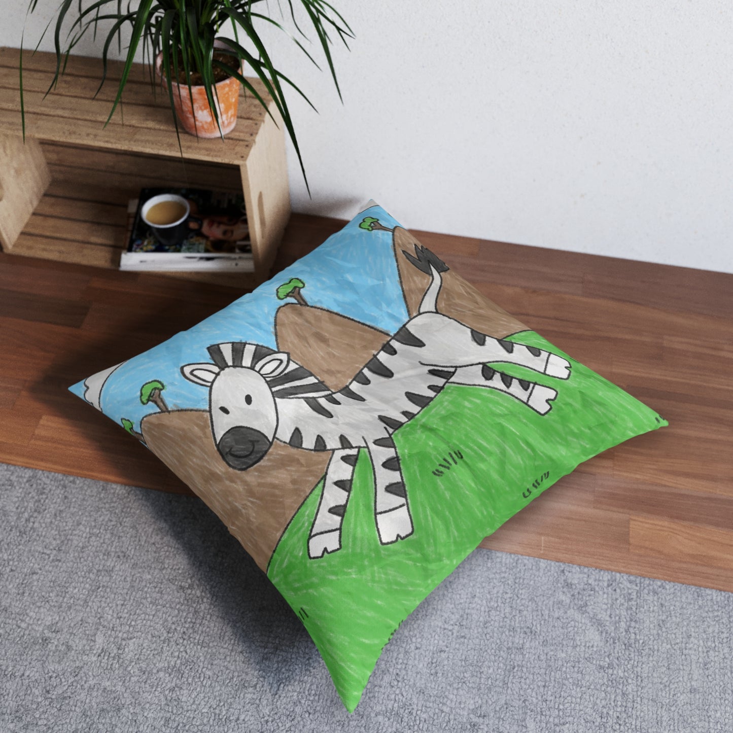 Zebra Graphic Hipster Zebra Animal Tufted Floor Pillow, Square