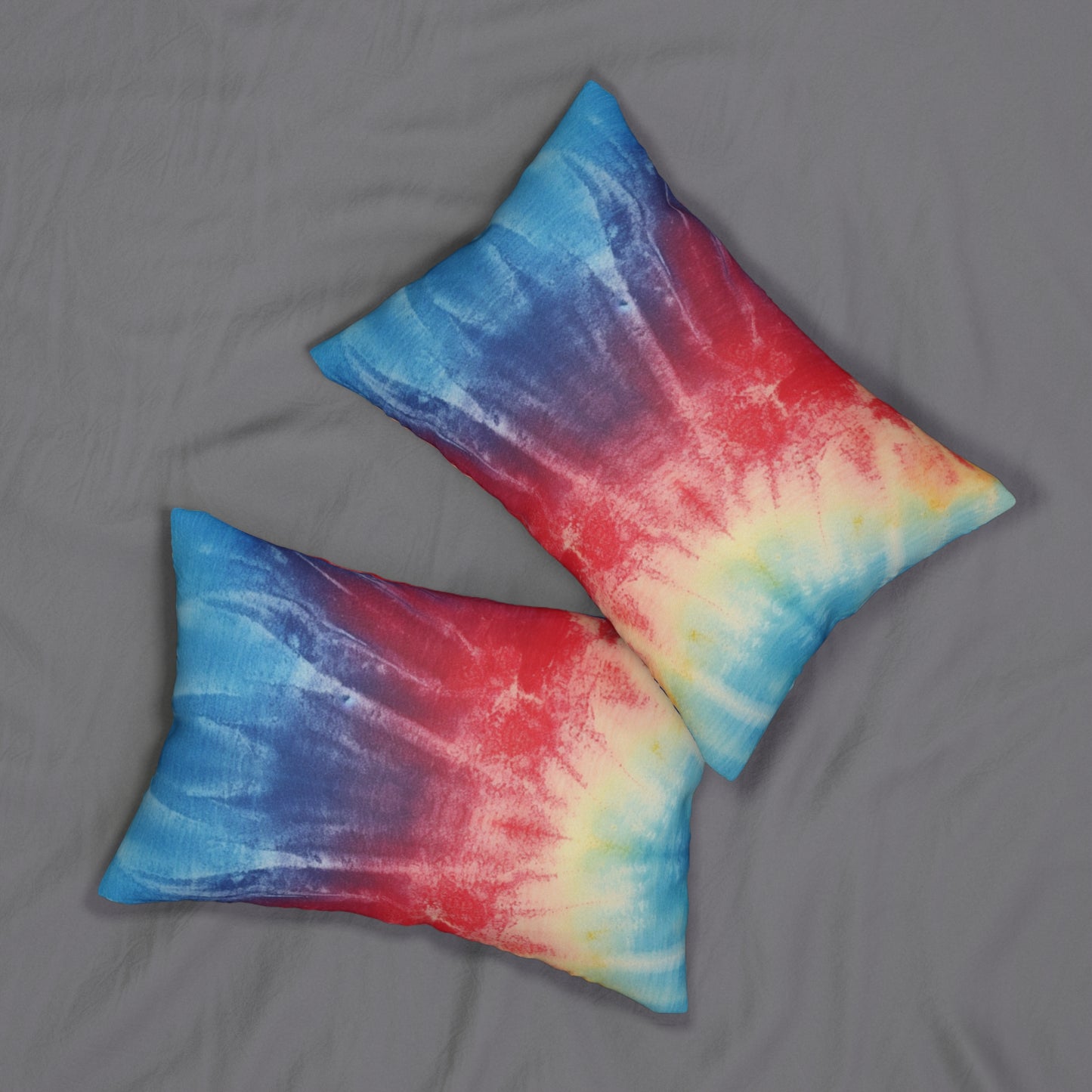 Rainbow Tie-Dye Denim: Vibrant Multi-Color, Fabric Design Spectacle - Spun Polyester Lumbar Pillow