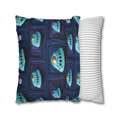 Spaceship UFO Crochet - Galactic Travel Ship - Alien Craft - Flying Saucer - Spun Polyester Square Pillow Case