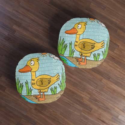 Yellow Duck Bird Pond Tufted Floor Pillow, Round