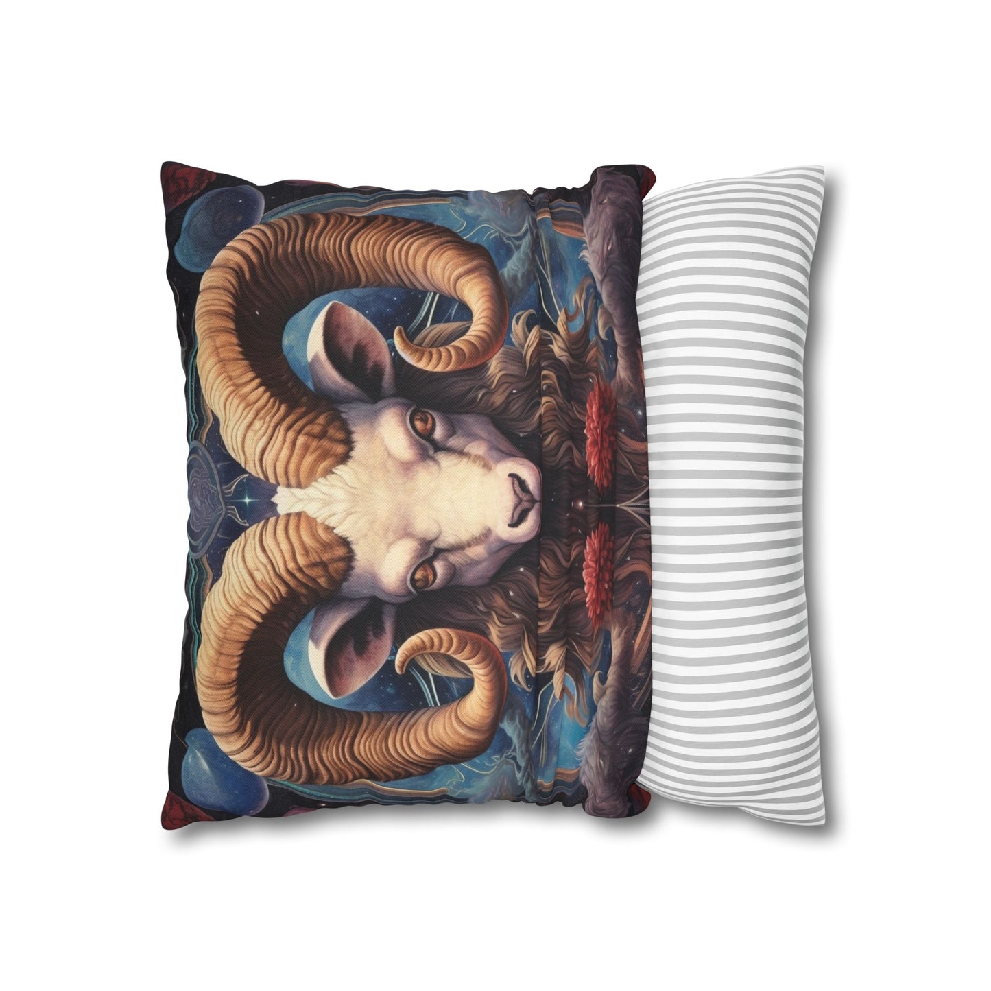 Aries Zodiac Ram - Vibrant Astrological Sign Cosmic Space Symbol - Spun Polyester Square Pillow Case