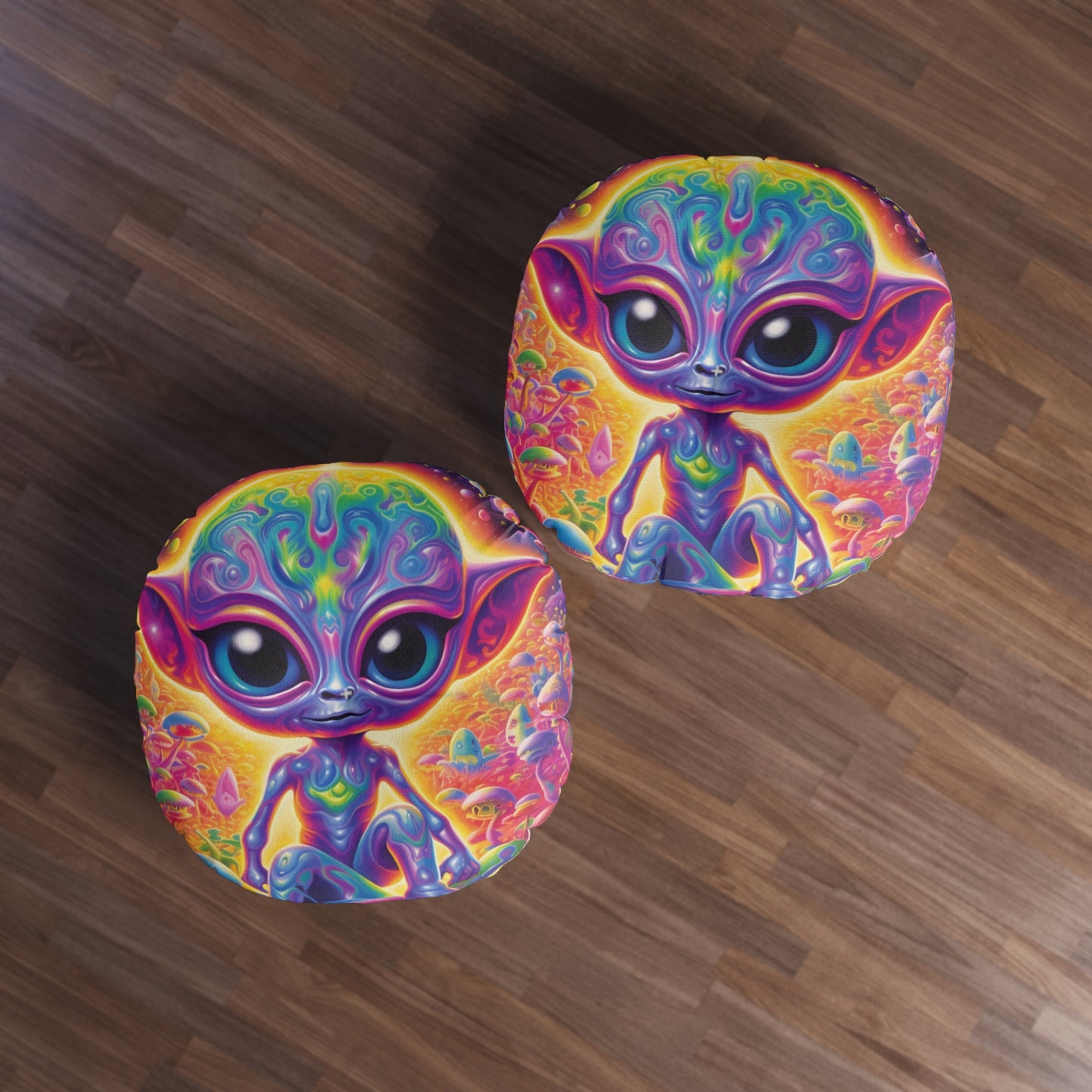 Colorful Extraterrestrial Design - Vibrant, Unique & Eye-Catching - Tufted Floor Pillow, Round