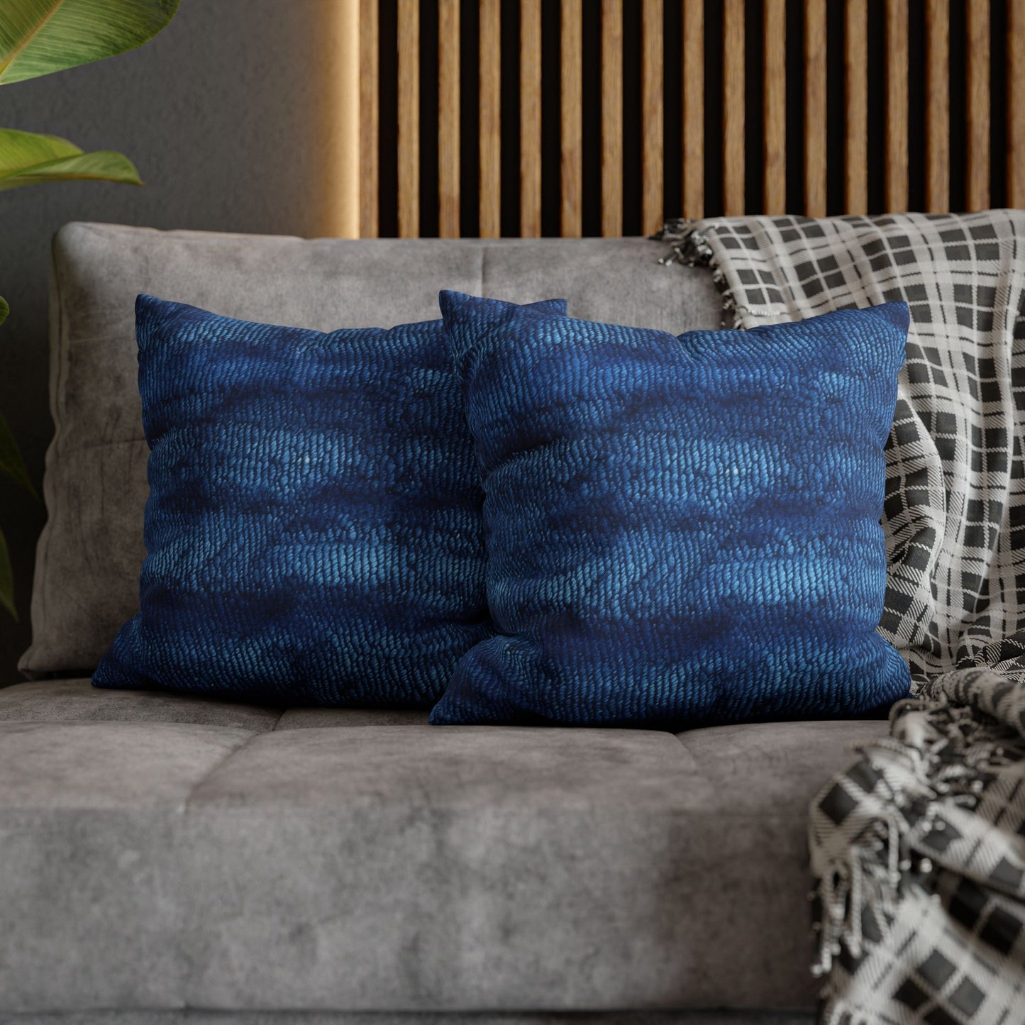 Blue Spectrum: Denim-Inspired Fabric Light to Dark - Spun Polyester Square Pillow Case