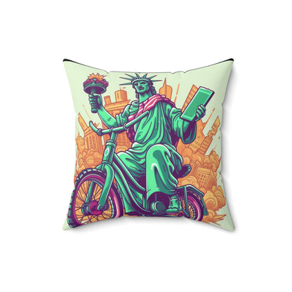 Statue of Liberty Cyclist Bike Rider American Graphic Spun Polyester Square Pillow