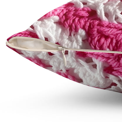 Hot Pink & White Knit, Vibrant Yarn Blend, Modern Chic Texture - Spun Polyester Square Pillow