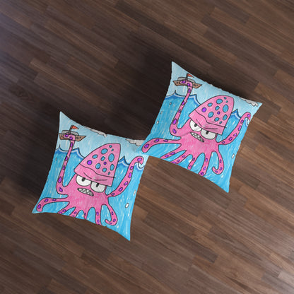 The Kraken Octopus Clean Graphic Tufted Floor Pillow, Square