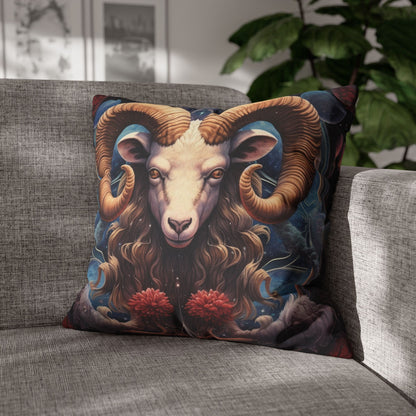 Aries Zodiac Ram - Vibrant Astrological Sign Cosmic Space Symbol - Spun Polyester Square Pillow Case